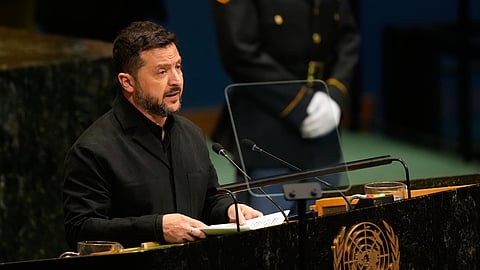 FILE - Ukraine's President Volodymyr Zelenskyy speaks during the 81st session of the United Nations General Assembly at United Nations headquarters, on Sept. 23, 2026