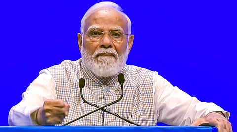 In this screengrab from a video posted on Oct. 8, 2026, Prime Minister Narendra Modi addresses the gathering during the inauguration of the 10th edition of the India Mobile Congress (IMC) 2026, themed 'Scale Without Boundaries', in New Delhi, Thursday, Oct. 8, 2026.