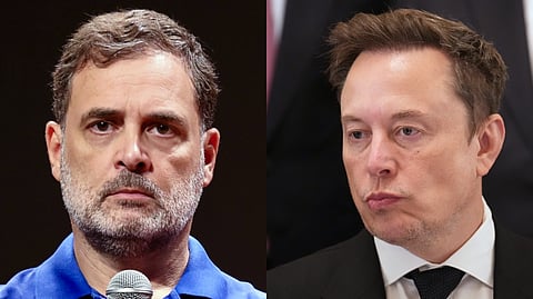 (L-R) Congress leader Rahul Gandhi and SpaceX CEO Elon Musk.