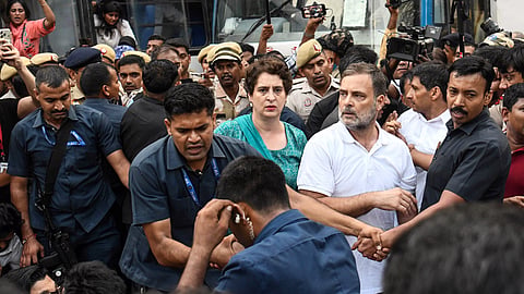  Lok Sabha LoP Rahul Gandhi and Congress MP Priyanka Gandhi Vadra during INDIA bloc MPs' protest against Chief Election Commissioner Gyanesh Kumar. 