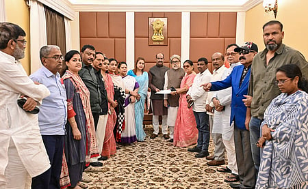 A file photo of rebel TMC parliamentarians with Lok Sabha Speaker Om Birla | PTI