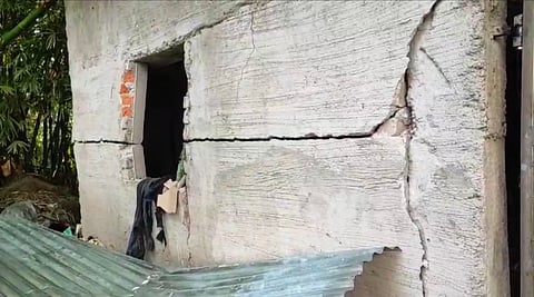 Walls of the house damaged after the explosion