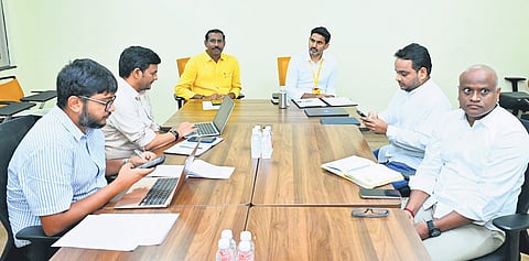 TDP national working president and Hrd & IT Minister Nara Lokesh at a review meeting of party’s IT wing (iTDP), in Mangalagiri on Thursday.