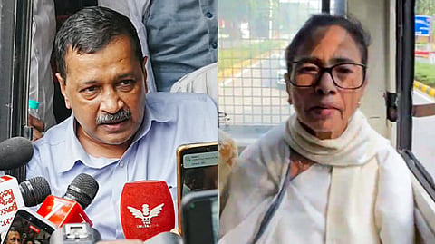 AAP National Convenor Arvind Kejriwal (L) and TMC Supremo Mamata Banerjee (R) were among those detained by Delhi Police on Saturday.