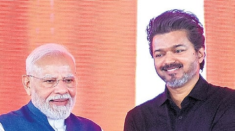 PM Narendra Modi and CM C Joseph Vijay inaugurating projects together in Chennai on Sunday 