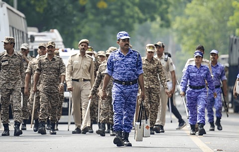 Police personnel detained several activists including those of SFI and DYFI in Delhi as demonstration calls by the Cockroach Janta Party (CJP), Left parties demanding the resignation of Chief Election Commissioner (CEC) Gyanesh Kumar continue,  Oct. 11, 2026. 