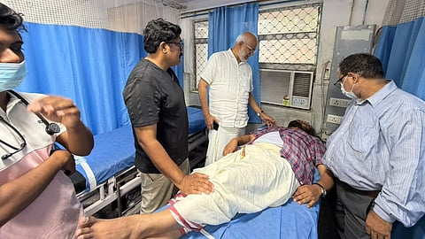CPI(M) General Secretary M A Baby and Rajya Sabha MP A A Rahim visited Rajya Sabha MP John Brittas at RML Hospital in New Delhi, where he was admitted after being brutally attacked by Delhi Police.