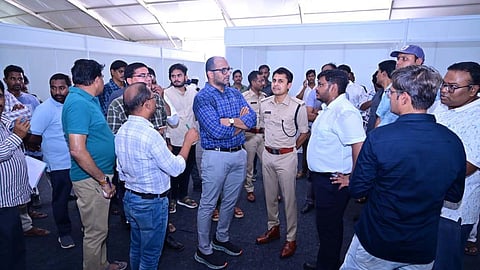 The Collector, along with District Superintendent of Police G. Bindu Madhav, Joint Collector Apoorva Bharat, Assistant Collector Priya, and officials from various departments, inspected the arrangements for the CII regional conference being held at JNTU Kakinada.