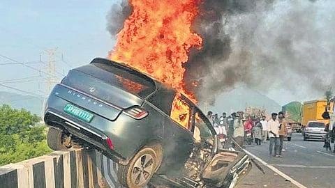 The vehicle was completely gutted in the accident, leaving four occupants dead at the scene.