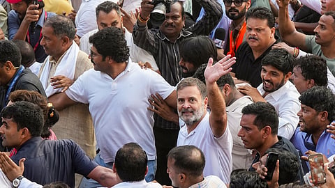 Congress leader Rahul Gandhi during the march by the INDIA bloc to the Supreme Court