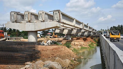 NHAI's bridge construction over a tank in Thottiyodu region in Kanniyakumari district. 