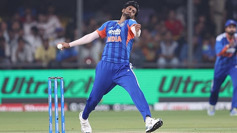 India's Mayank Yadav in action during a T20I against West Indies