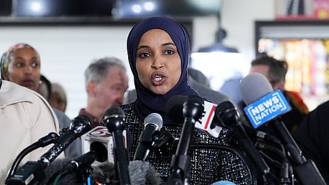Rep. Ilhan Omar, D-Minn., speaks during a news conference on Jan. 28, 2026, in Minneapolis.