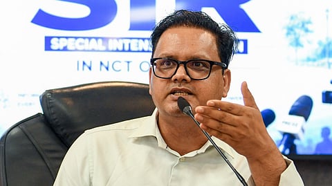 In this file photo from June 29, 2026, Delhi Chief Electoral Officer Ashok Kumar addresses a press conference on Phase III of the Special Intensive Revision (SIR) of electoral rolls in New Delhi.