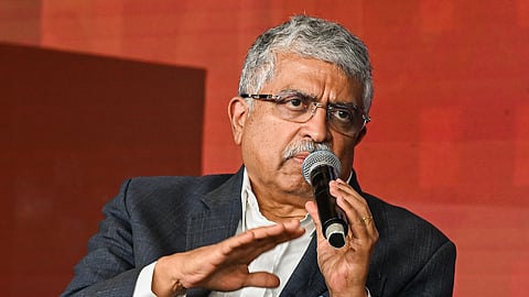 In this photo from March 06, 2026, Infosys co-founder Nandan Nilekani speaks during Day 2 of the Raisina Dialogue 2026 in New Delhi.