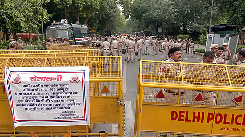 Heavy security deployed near Jantar Mantar as part of precautionary measure, in New Delhi on Sunday.