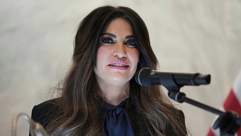 US Ambassador to Greece Kimberly Guilfoyle speak during a dedication ceremony at the chancery of the U.S. Embassy, Wednesday, Oct. 7, 2026, in Athens, Greece.