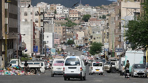  People use minibuses to save gasoline in Taiz, Yemen, Wednesday, Oct. 7, 2026.