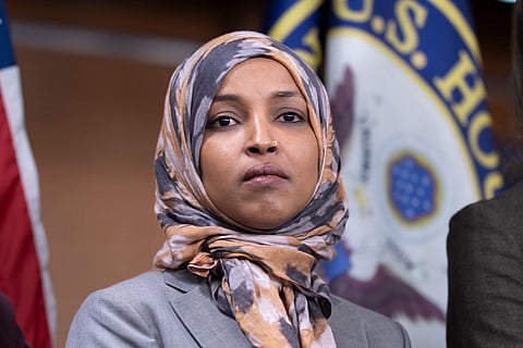 Rep. Ilhan Omar, D-Minn., takes questions during a news conference at the Capitol in Washington, Jan. 13, 2026.