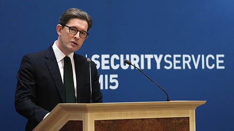 Director General of MI5 Ken McCallum speaks at Thames House, the headquarters of the UK's Security Service in London, Tuesday Oct. 13, 2026.