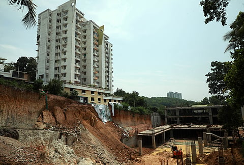 The road that collapsed after heavy rain lashed Akkulam in the early hours of Tuesday.