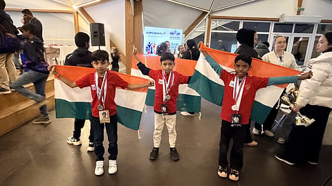 The boys who won silver in the U-9 category at the 20th Asian Schools Chess Championship held in Tula, Russia