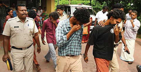 Lynching case accused being taken from Meenakshipuram police station in Palakkad to Chittur court on Wednesday, October 15, 2026.