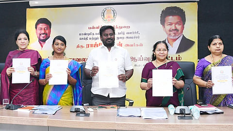Minister A Rajmohan releasing the PE schedule for schools on Tuesday