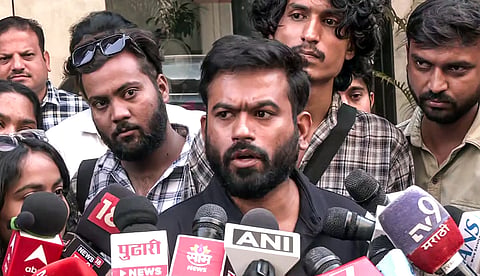 Cockroach Janta Party (CJP) Founder Abhijeet Dipke speaks to the media, in Nagpur on Wednesday.