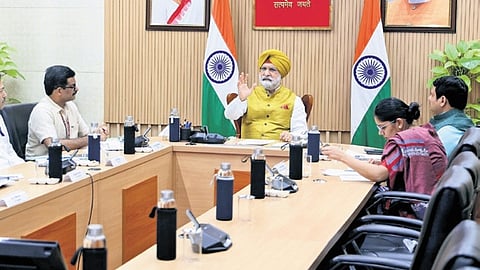 L-G Sandhu during a review meeting with DDA officials on Wednesday.