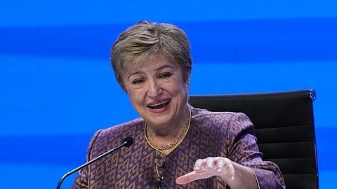International Monetary Fund (IMF) Managing Director Kristalina Georgieva speaks at a news conference on the Global Policy Agenda forum during the annual meetings of the International Monetary Fund and the World Bank Group in Bangkok, Thailand, Wednesday, Oct. 14, 2026. 