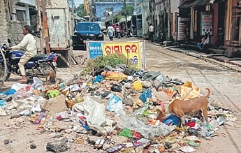 Garbage lying on the road near Bhakta Madhu Vidya Pitha 