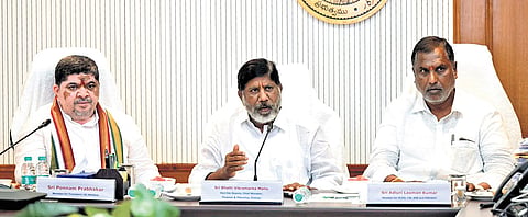 Deputy Chief Minister Mallu Bhatti Vikramaka with Ministers Ponnam Prabhakar and Adluri Lakshman Kumar
