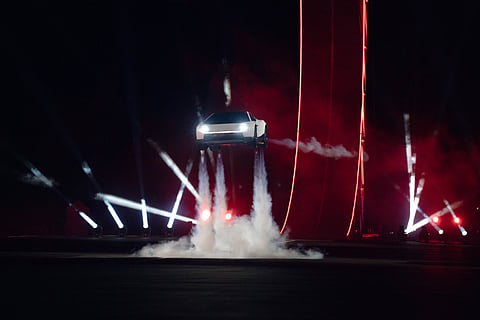 During the demo, which was livestreamed on Tesla's X account, the car launched from a steep steel ramp and performed a full barrel roll in mid-air before landing on its wheels.