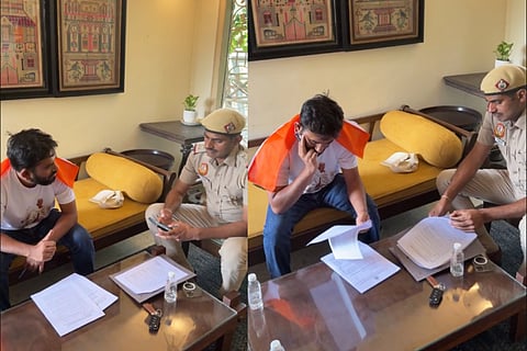 Delhi Police arrive at NCP-SCP spokesperson Anish Gawande’s residence, where CJP Founder Abhijeet Dipke is staying, ahead of his planned ‘Lehra Do Tiranga’ protest at Connaught Place today.