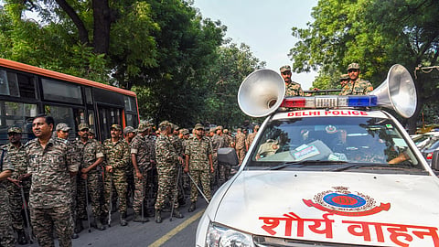 Security personnel deployment hightened in the national capital ahead of CJP's tiranga march.