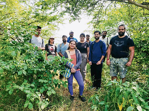 Muskaan and Karishma with other walk participants in Aravali Biodiversity Park