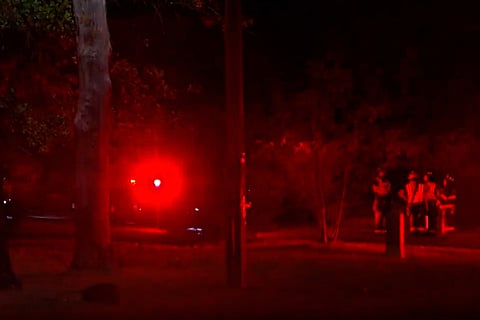 This image taken from WKOW video shows first responders at the scene of a fatal plane crash Tuesday, Oct. 13, 2026, in a wooded area near Mirror Lake State Park in the Town of Dellona, Wis.