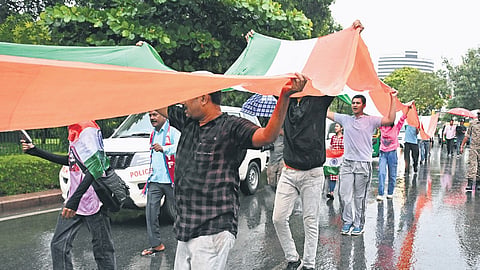 A tiranga march was held on Thursday from PVR Plaza towards Central Park at CP.