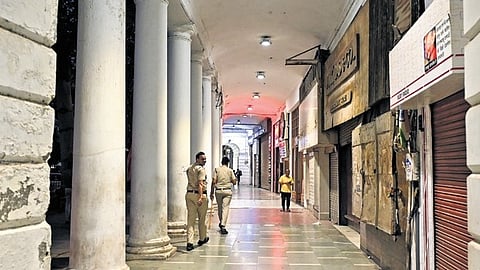 Connaught Place market wears a deserted look as it is closed during the ongoing agitation over the alleged NEET-UG examination irregularities, in New Delhi, Thursday, July 23, 2026.