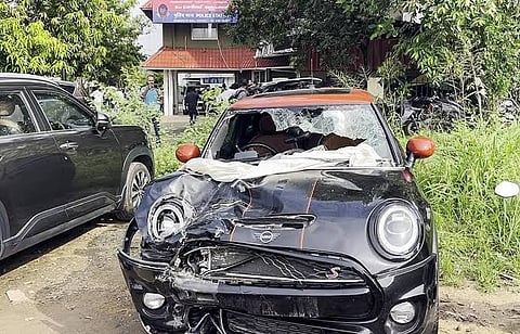 The car that was involved in the accident at Nedumbassery in Kochi on Sunday. Three youngsters were killed in the accident.