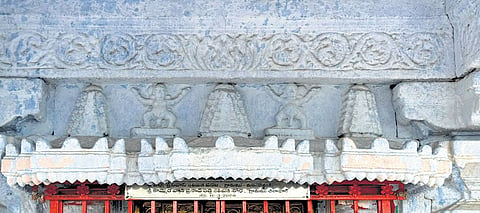 Sculptures and carvings portraying people in erotic poses at the Narasimha temple in Bejjanki, Siddipet district