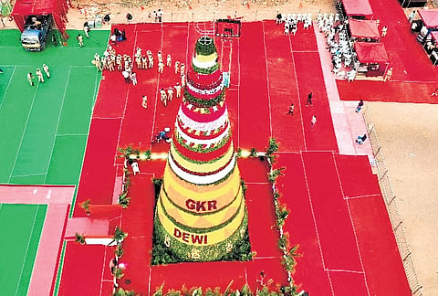 The 72-foot Bathukamma unveiled by Union Minister G Kishan Reddy in Amberpet