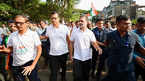 Lok Sabha LoP Rahul Gandhi participates in the party's 'Goy Rakhonn Yatra' in Margao on Sunday, Oct. 18, 2026.