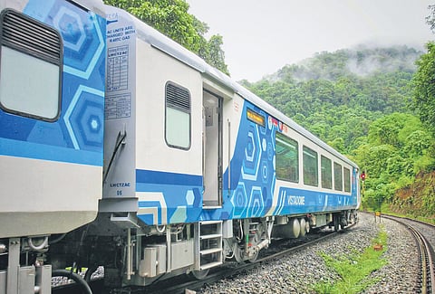 The coach has been introduced on a temporary basis on the Madurai-Guruvayur-Madurai Express (16327/16328).