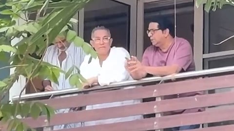 Actor Aamir Khan with MNS chief Raj Thackeray in Mumbai on Sunday, Oct. 18, 2026.