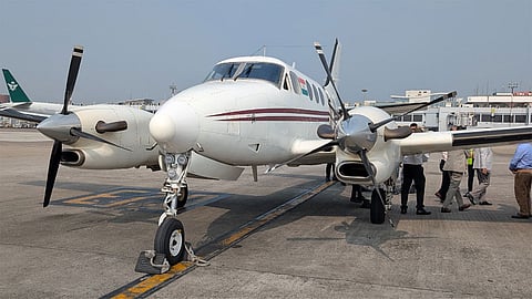 The Beechcraft King Air C90A aircraft, registered as VT-HYA, was flying from Agartala to Kolkata on Sunday when it encountered a technical fault that caused the aircraft's door to partially open mid-air while climbing through 12,000 feet