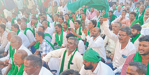 Farmers attend the metting at Yerikoppa in Dharwad on Monday | Express