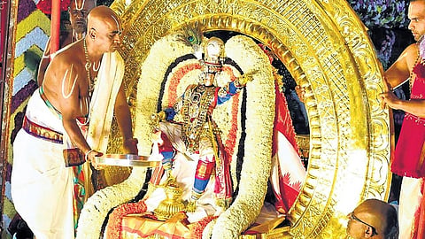 Surya Prabha and Chandra Prabha Vahana Sevas being performed at Tirumala on Sunday as part of Navaratri Brahmotsavams.