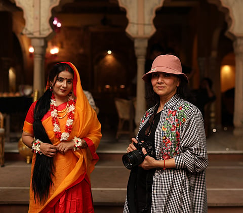 Promila Bahri (left) with an actor from the Ram Leela production